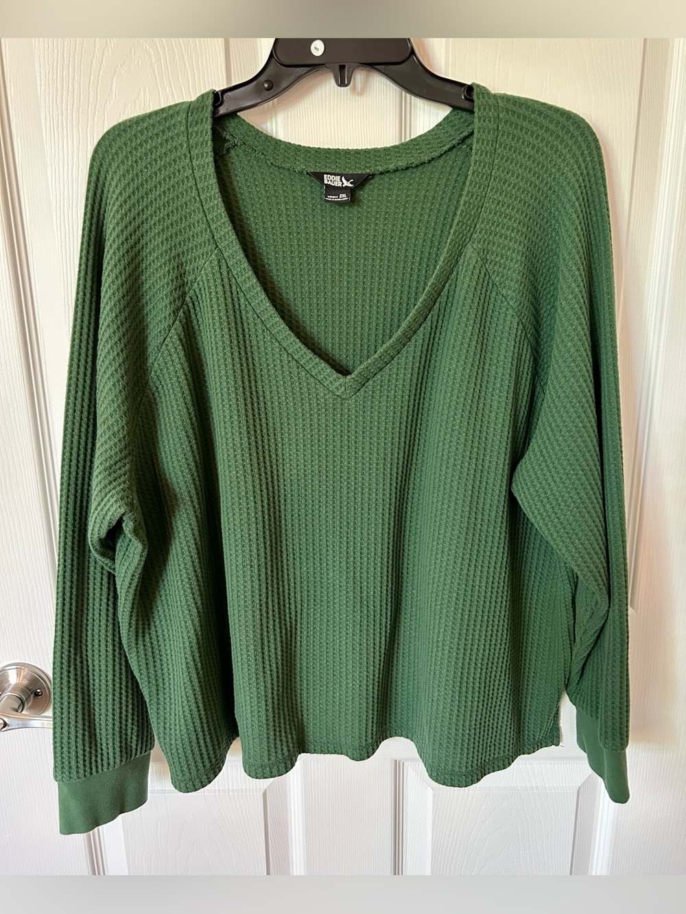 Eddie Bauer Bright Forest Green Waffle V-Neck Sweater 2XL
